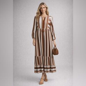 🌈 ADANA TRK Striped Boho Midi Dress - Size 42 (L)
